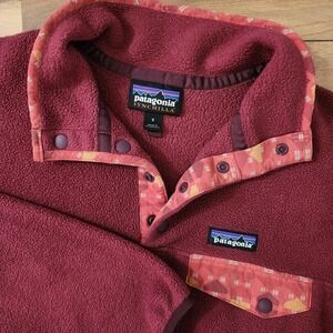 Patagonia Aztec Synchilla Snap-T Jacket Womens Red Wine Fleece Pullover Sz Small